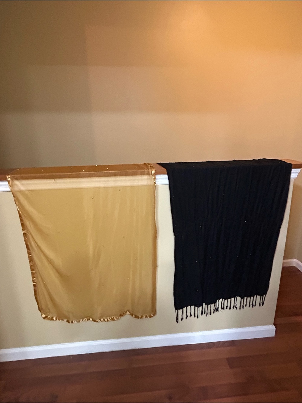 2 Gold and Black Decorative Throw Scarves - Home Accents